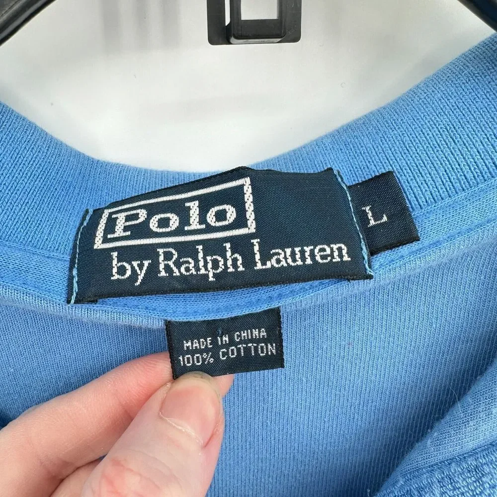 Vintage Polo Ralph Lauren Polo Shirt Terry Cloth L Blue Preppy Luxury Rare Beach